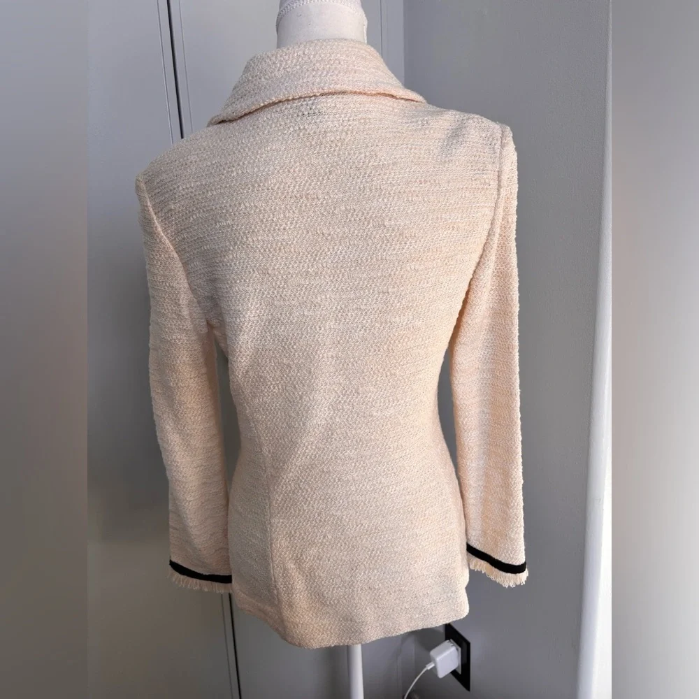 St. John Cream Textured Blazer with Black Accents - Picture 5 of 12